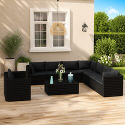 Garden Lounge Set 11 Piece Outdoor Furniture Poly Rattan Black Modular Sofa
