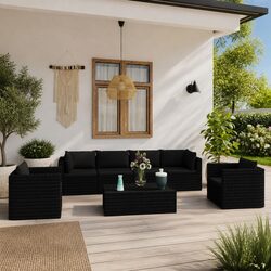 7 Piece Garden Lounge Set Outdoor Furniture Modular Seating with Cushions Black