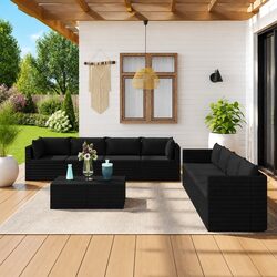 Garden Lounge Set 9 Piece Outdoor Furniture Modular Poly Rattan Cushions Black