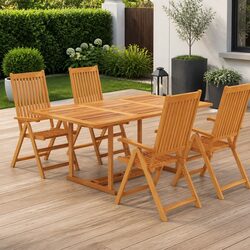 5 Piece Garden Dining Set: Teak Wood Table and Chairs