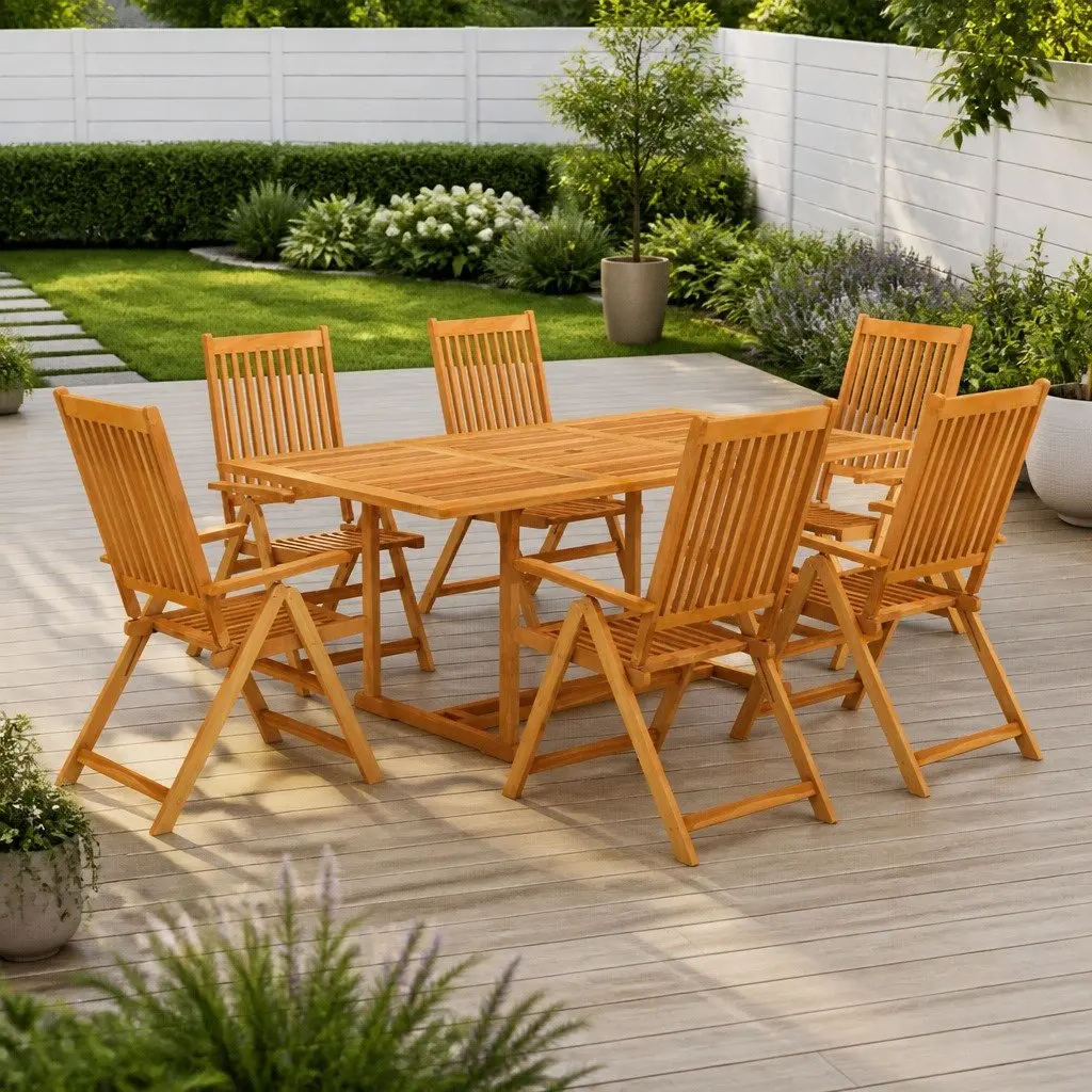 7 Piece Garden Dining Set Outdoor Furniture Patio Table Chairs Teak Wood