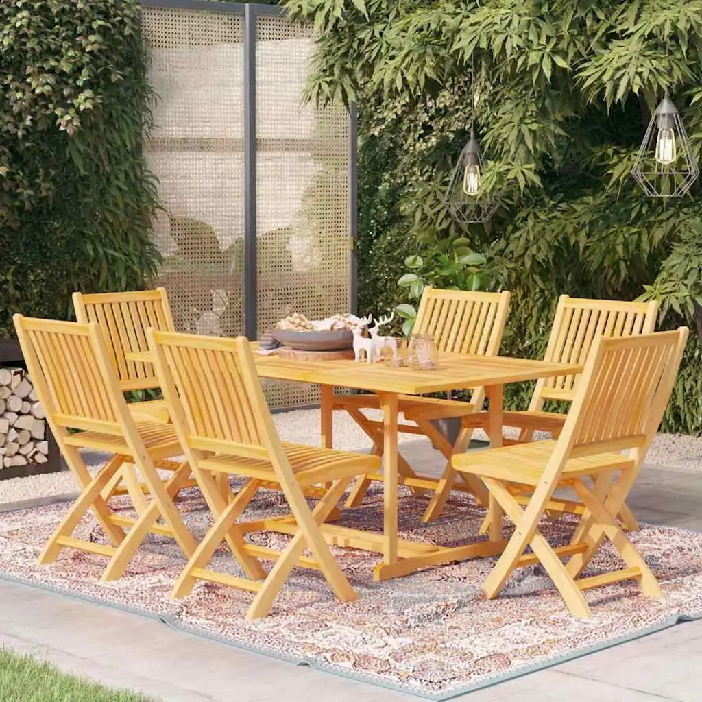 7 Piece Garden Dining Set Outdoor Patio Teak Wood Table Chairs Foldable Brown