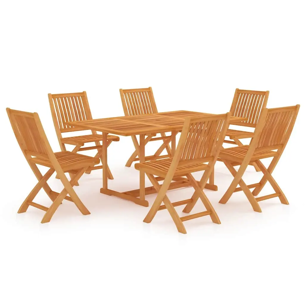 7 Piece Garden Dining Set Outdoor Patio Teak Wood Table Chairs Foldable Brown