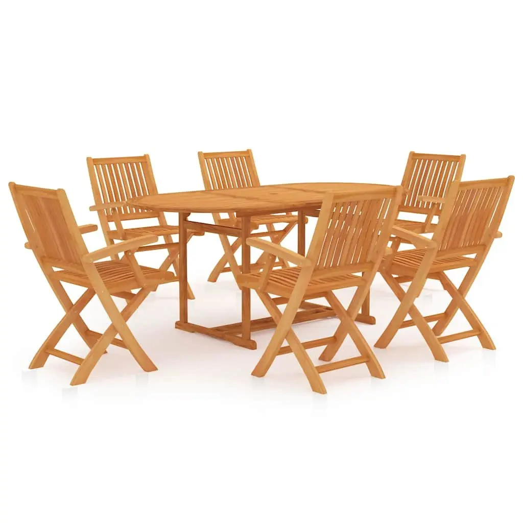 7 Piece Garden Dining Set Outdoor Patio Furniture Teak Wood Table and Chairs Brown