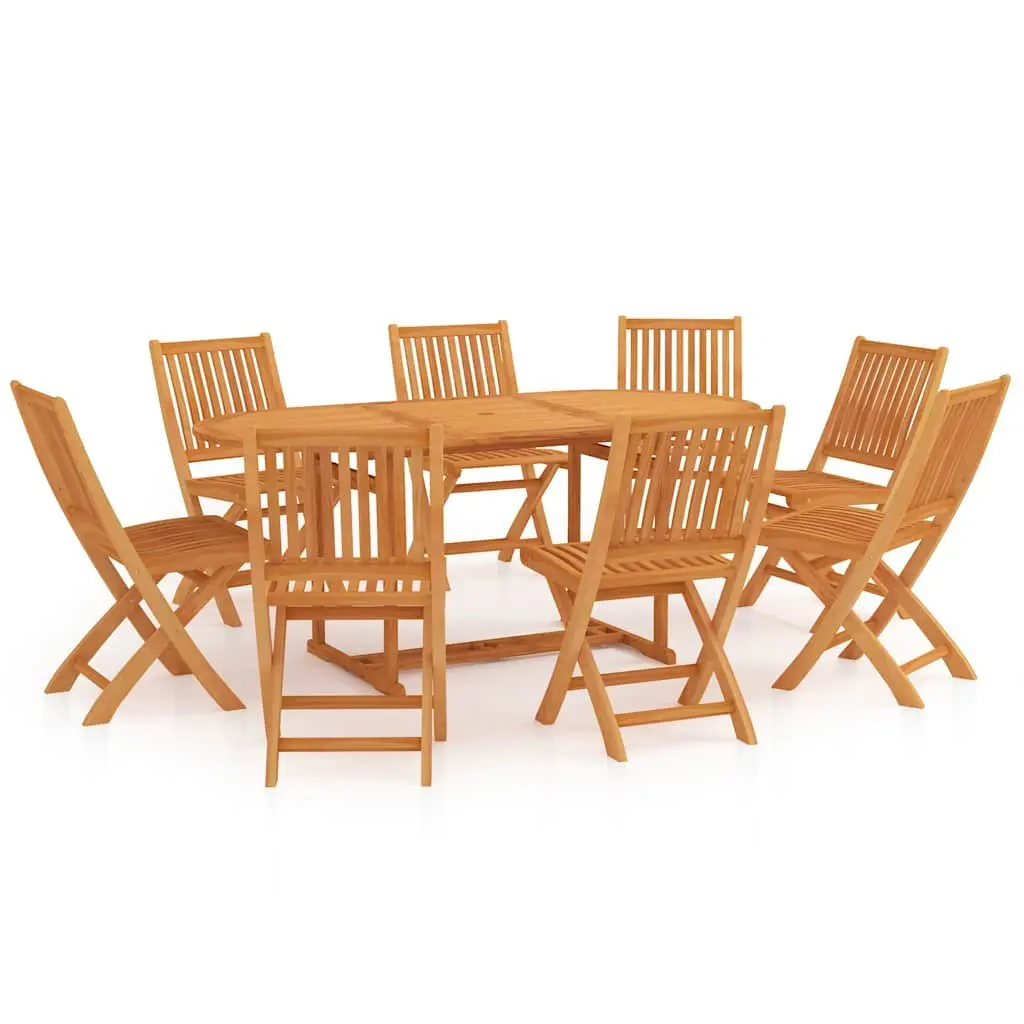 9 Piece Garden Dining Set Outdoor Patio Teak Wood Table Chairs Brown
