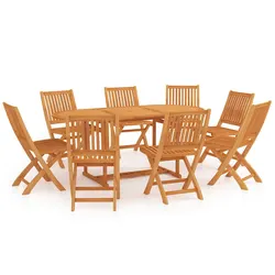 9 Piece Garden Dining Set: Teak Wood Construction