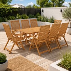 Garden Dining Set 9 Piece Teak Wood Outdoor Furniture Table Chairs Patio