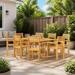 9 Piece Garden Dining Set with Teak Wood Construction
