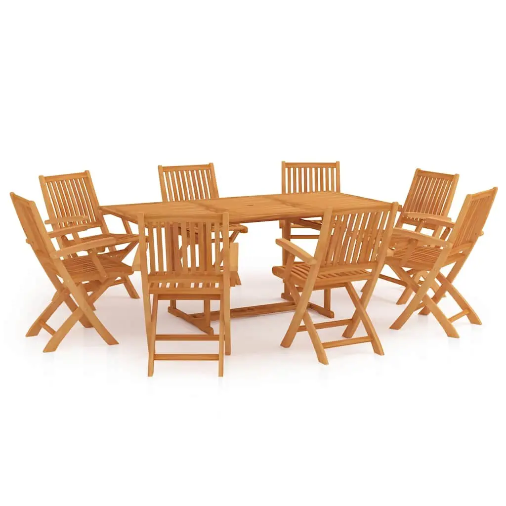 9 Piece Garden Dining Set Teak Wood Table and Chairs Outdoor Furniture Brown