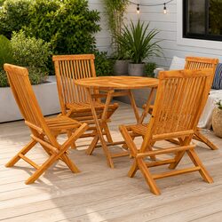 5 Piece Garden Dining Set Teak Wood Outdoor Table Chairs Patio Furniture