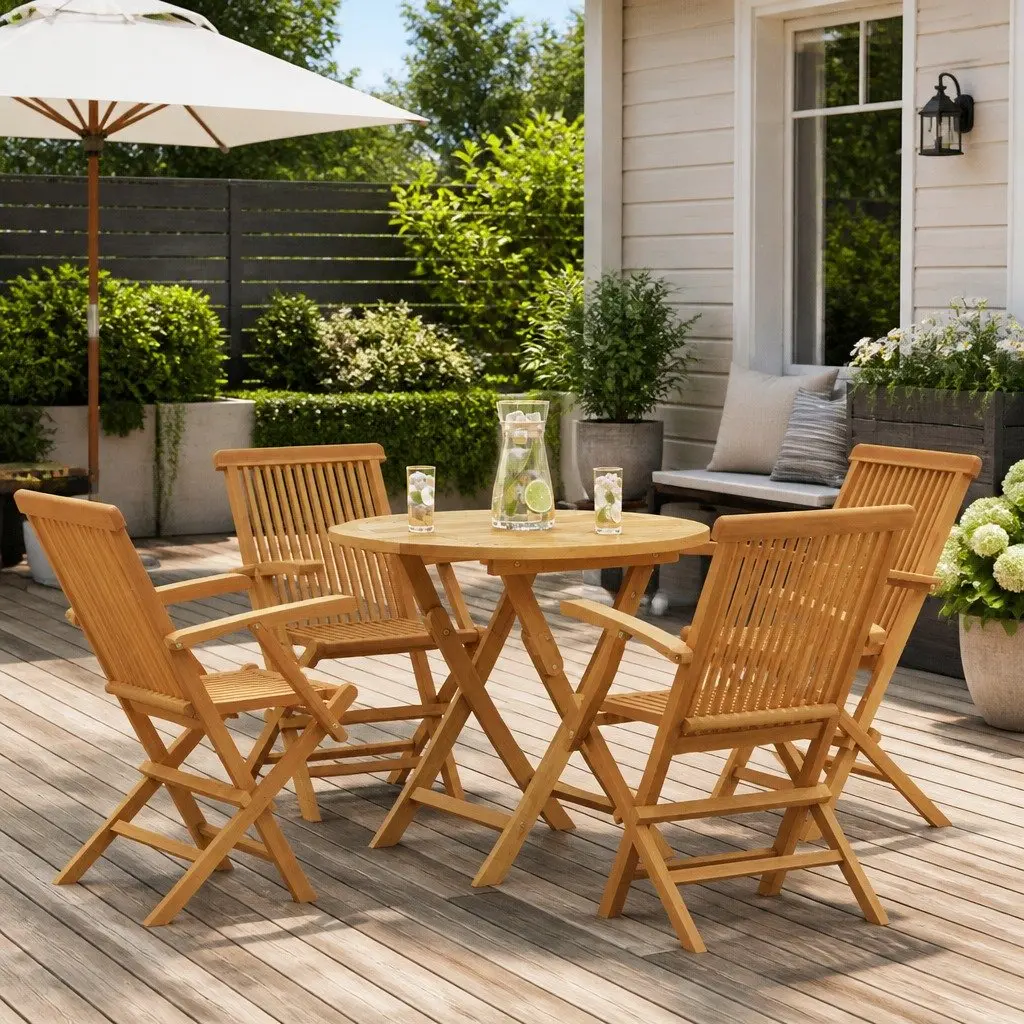 5 Piece Garden Dining Set Outdoor Use Teak Wood