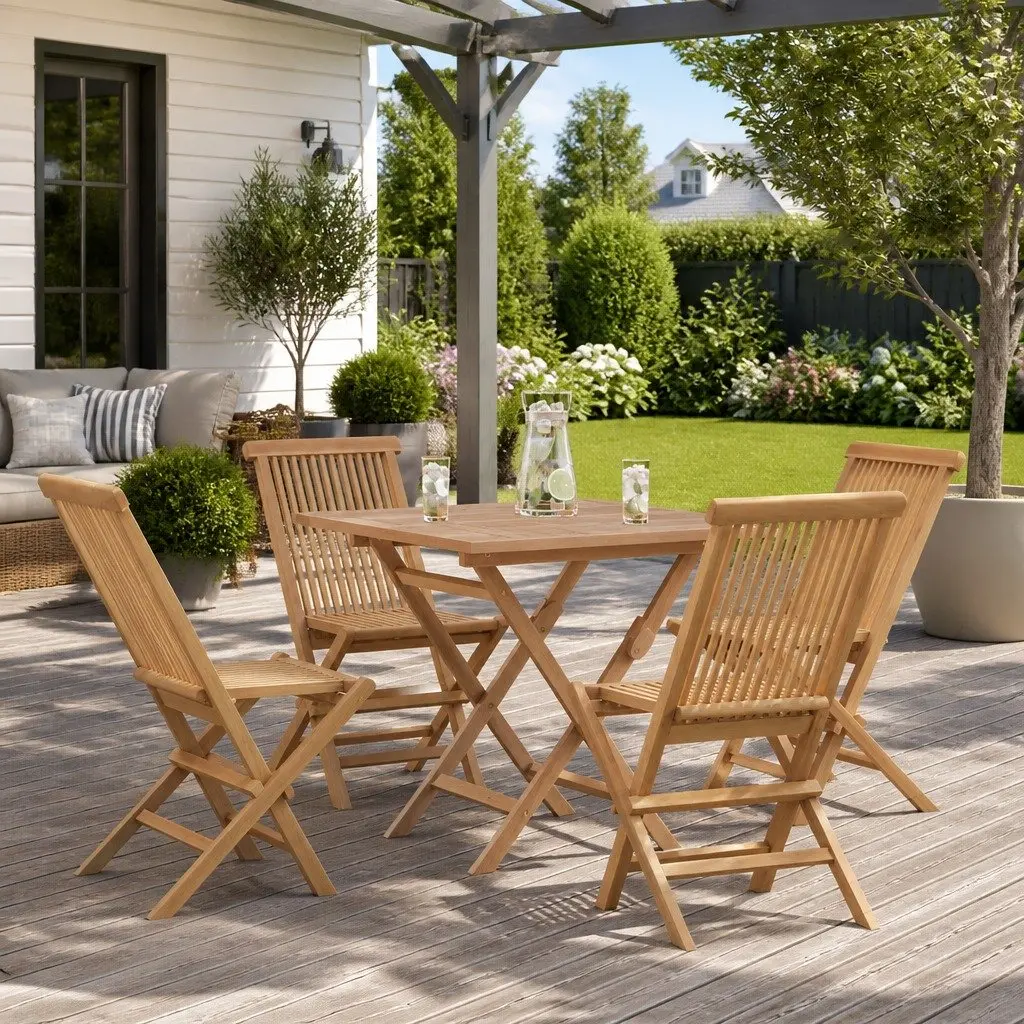 Garden Dining Set 5 Piece Outdoor Furniture Folding Table Chairs