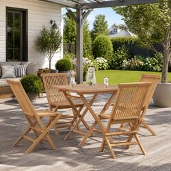 Outdoor Dining Set - 5 Piece Teak Wood Table and Chairs