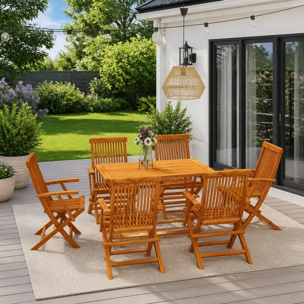 7 Piece Garden Dining Set with Teak Wood
