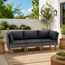 3-Seater Garden Sofa Outdoor Lounge Chair Grey Rattan Cushions Patio Furniture