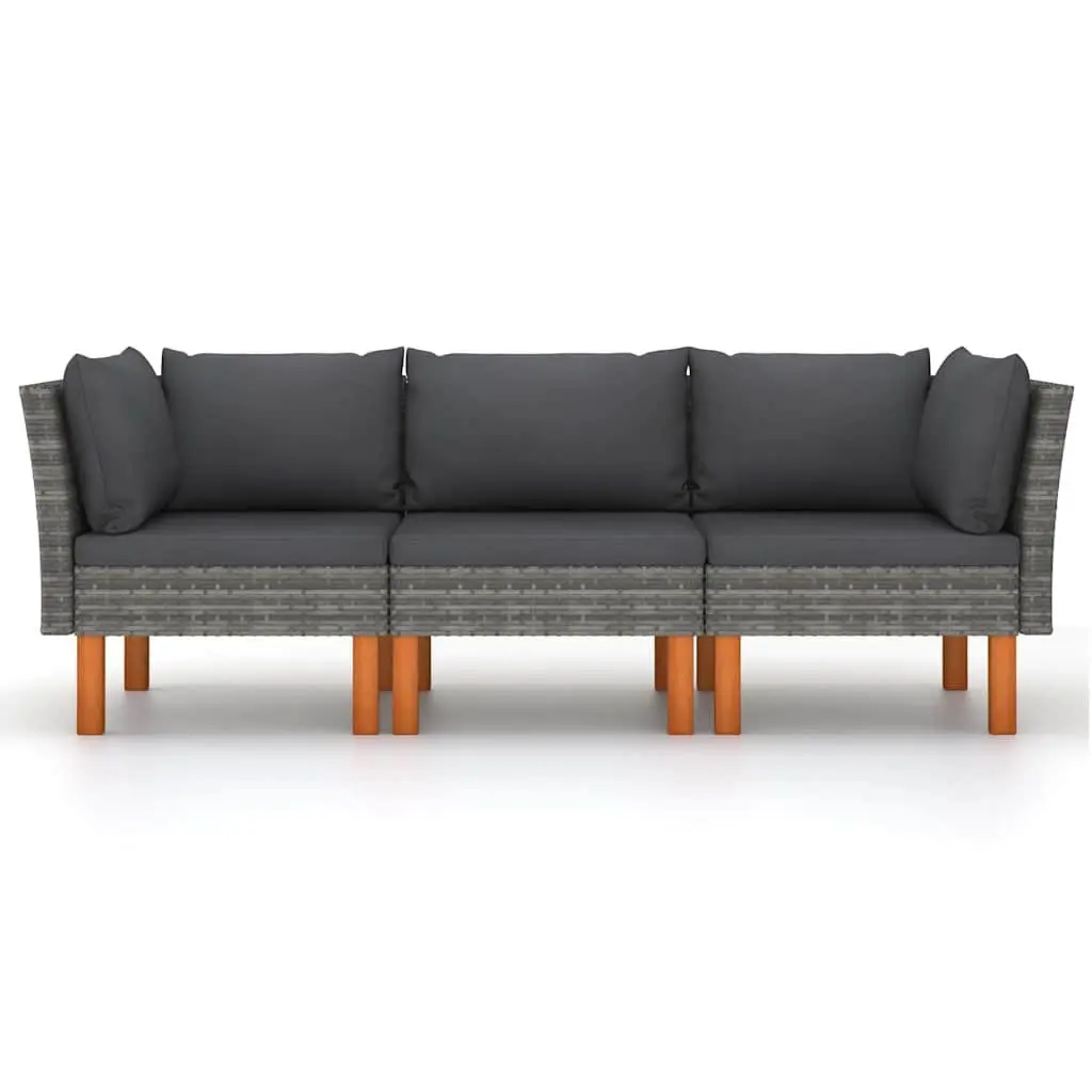 Outdoor 3-Seater Sofa Grey Rattan Cushions Lightweight Patio Chair Garden Furniture