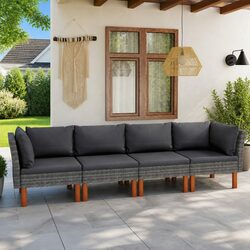 4-Seater Garden Sofa Outdoor Lounge Chair Patio Furniture Grey Rattan Cushions