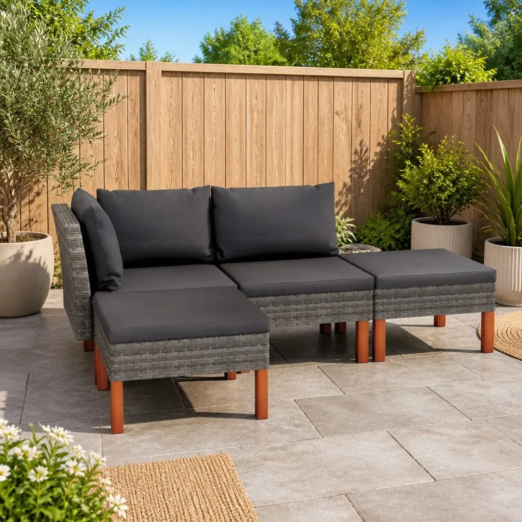Garden Lounge Set 4 Piece Poly Rattan Outdoor Furniture Grey Cushions Sofa