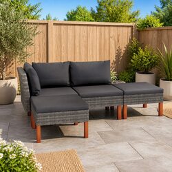 Garden Lounge Set 4 Piece Poly Rattan Outdoor Furniture Grey Cushions Sofa