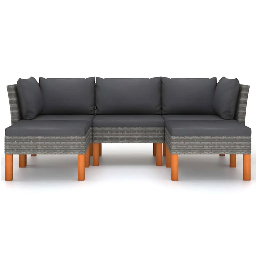 5 Piece Grey Poly Rattan Garden Lounge Set with Cushions for Outdoor Living