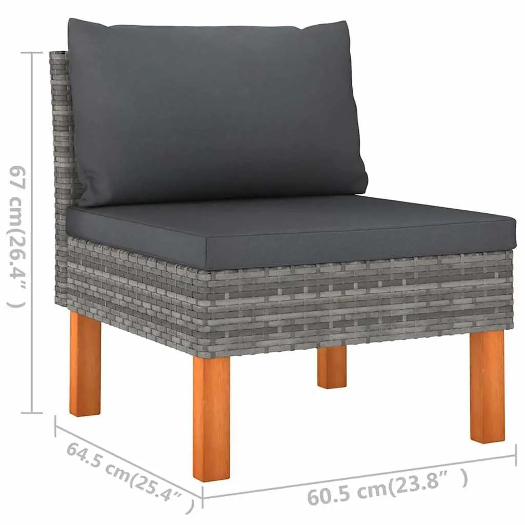 5 Piece Grey Poly Rattan Garden Lounge Set with Cushions for Outdoor Living