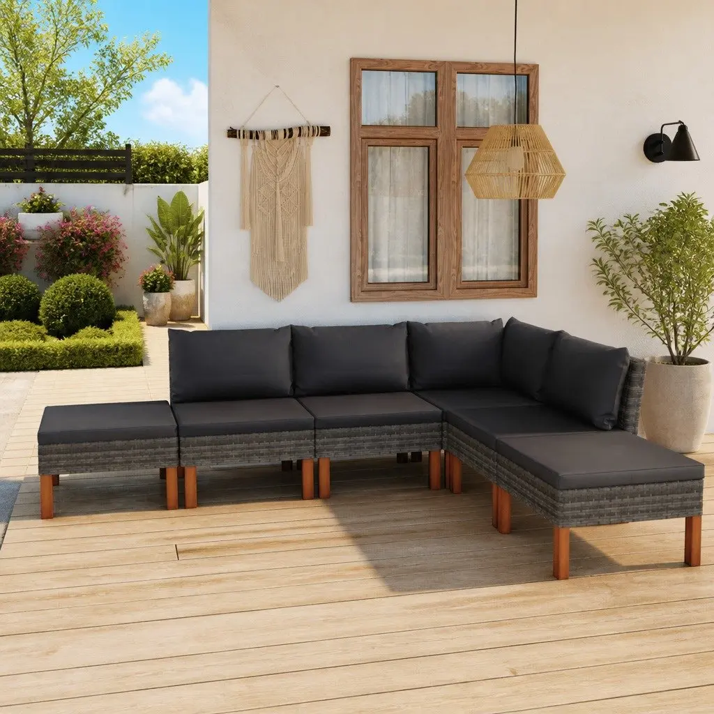 Garden Lounge Set 6 Piece Poly Rattan Outdoor Furniture Grey with Cushions