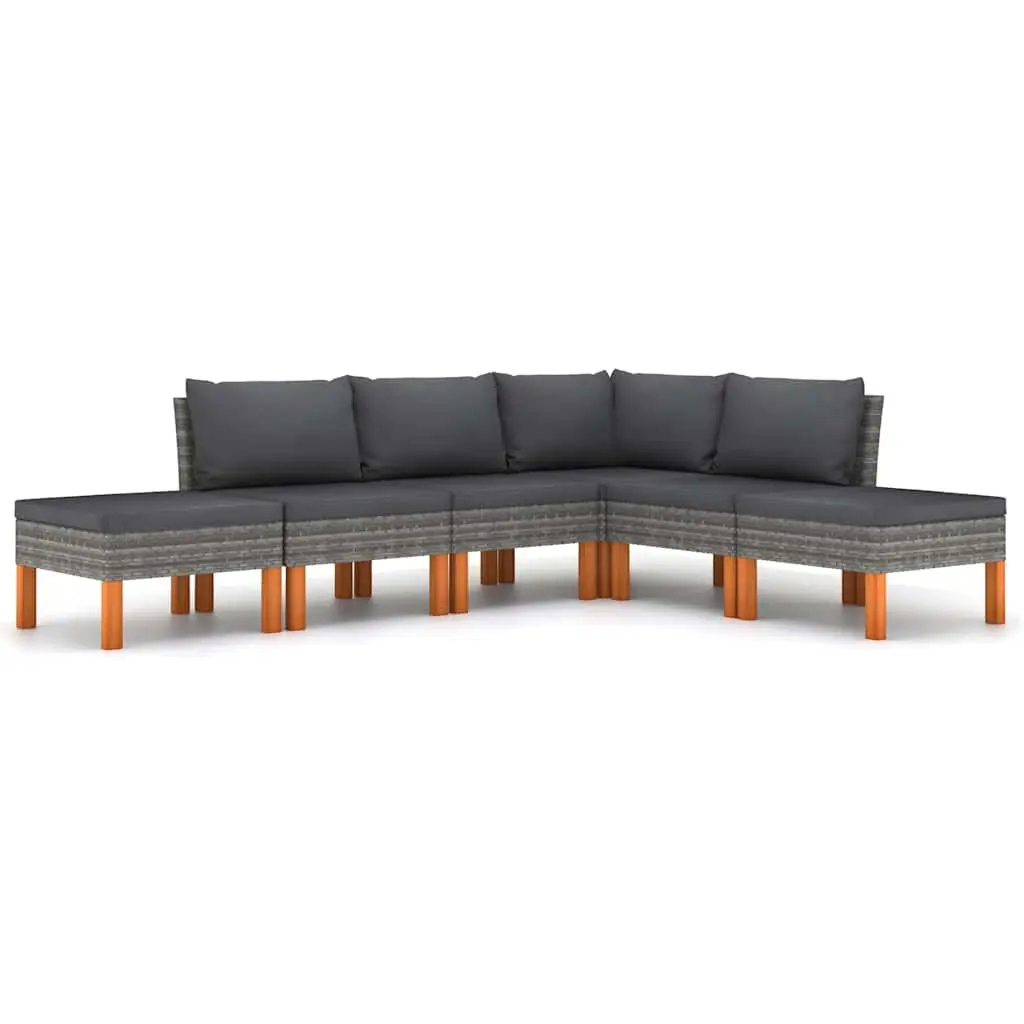 Garden Lounge Set 6 Piece Poly Rattan Outdoor Furniture Grey with Cushions