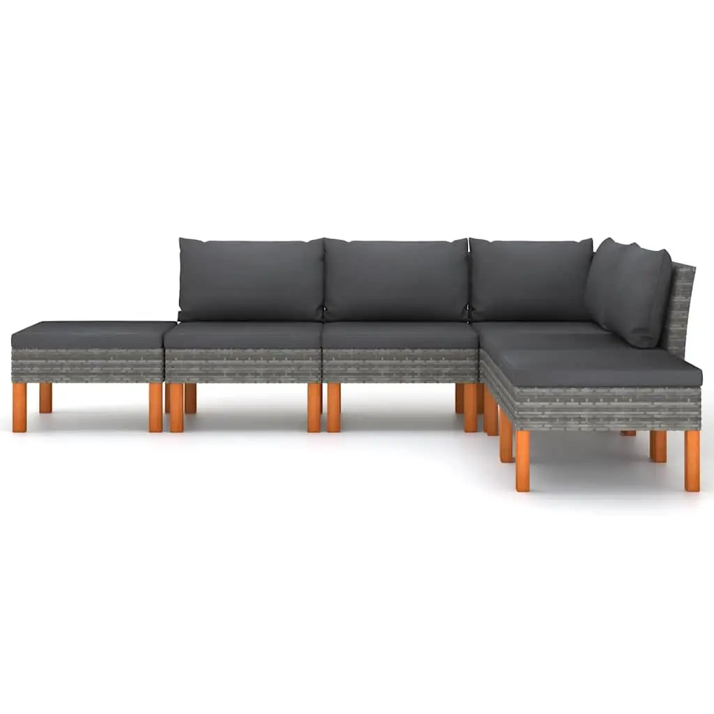 Garden Lounge Set 6 Piece Poly Rattan Outdoor Furniture Grey with Cushions