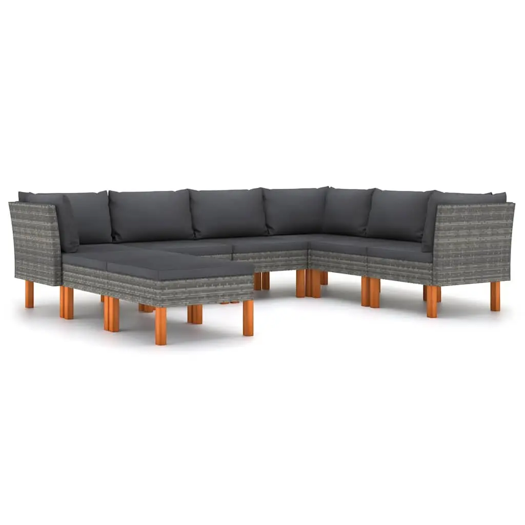 Garden Lounge Set 8 Piece Outdoor Patio Sofa with Cushions Grey Rattan Furniture