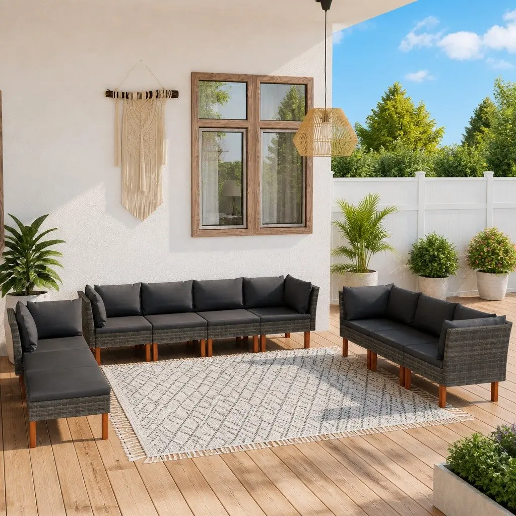 10 Piece Grey Rattan Outdoor Lounge Set