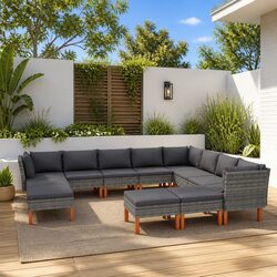 Garden Lounge Set 12 Piece Outdoor Furniture Poly Rattan Sofa with Cushions Grey