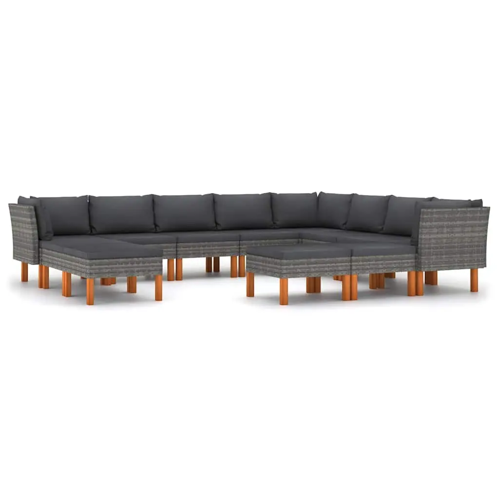 Garden Lounge Set Outdoor Furniture 12 Piece Poly Rattan Sofa with Cushions Grey