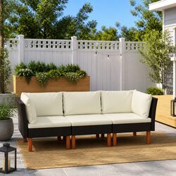 3-Seater Garden Sofa Dimensions: Black Rattan & Wood