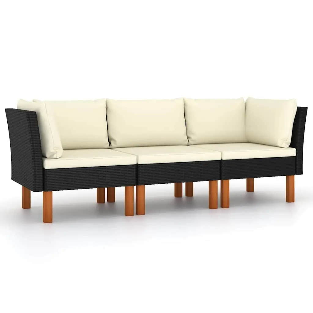 3-Seater Garden Sofa Outdoor Lounge Couch Black Poly Rattan
