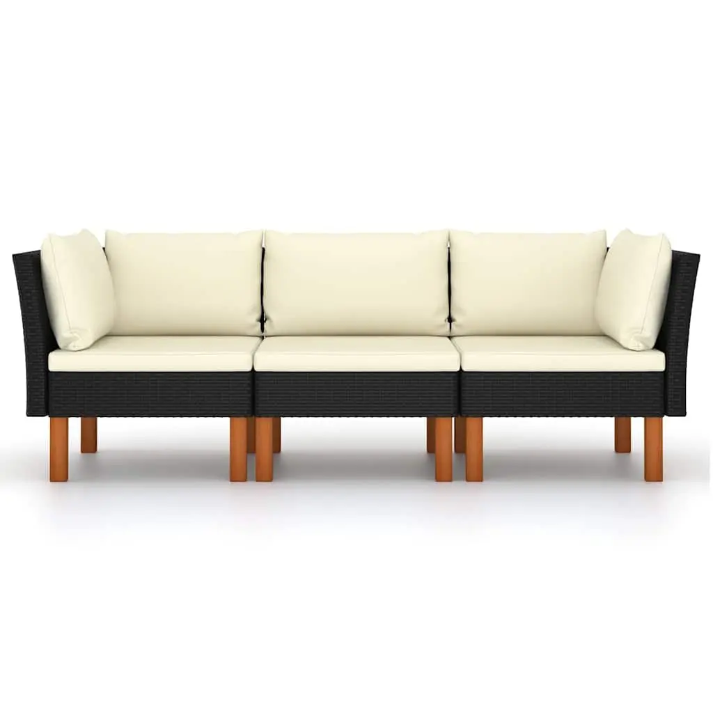 3-Seater Garden Sofa Outdoor Lounge Couch Black Poly Rattan