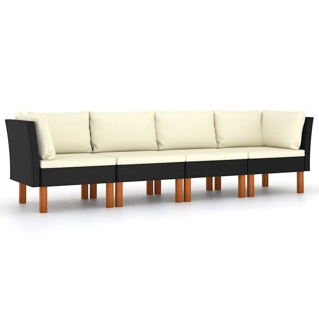 Garden Sofa for Outdoor Use 4 Seater Black Poly Rattan with Cushions