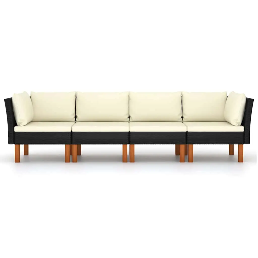 Garden Sofa for Outdoor Use 4 Seater Black Poly Rattan with Cushions