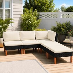 5 Piece Outdoor Lounge Set: Black PE Rattan with Cushions
