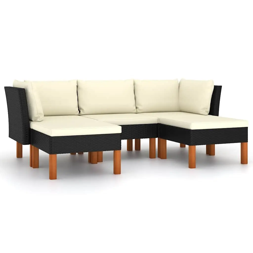 Garden Lounge Set Outdoor Sofa 5 Piece PE Rattan Cushions Black