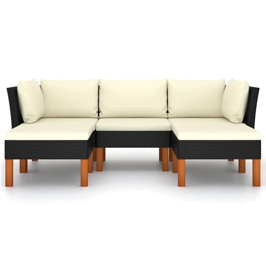 Garden Lounge Set Outdoor Sofa 5 Piece PE Rattan Cushions Black