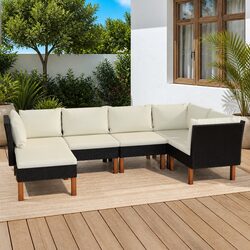 6-Piece Outdoor Furniture Set: Black Poly Rattan Sofa