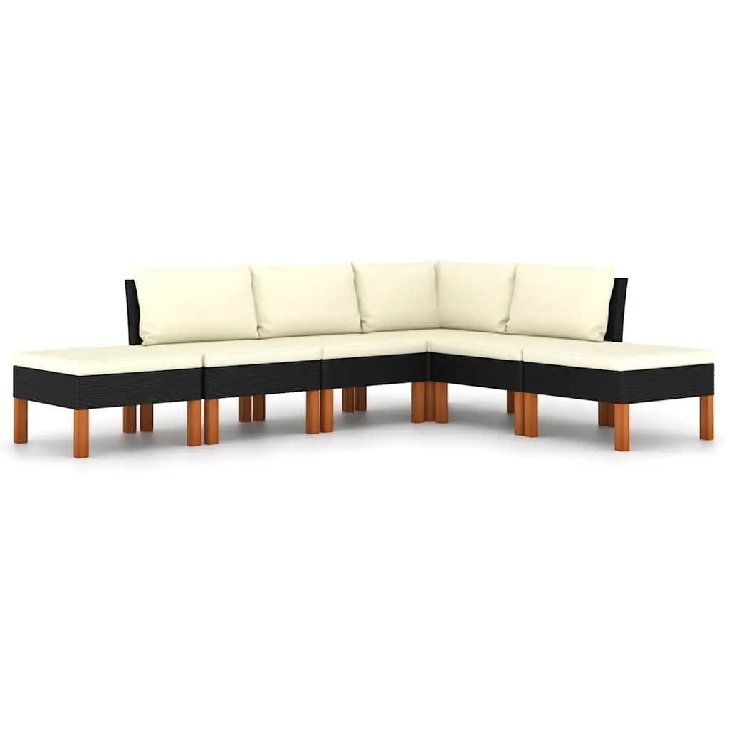 Garden Lounge Set Outdoor Use 6 Piece Sofa Rattan Furniture with Cushions Black