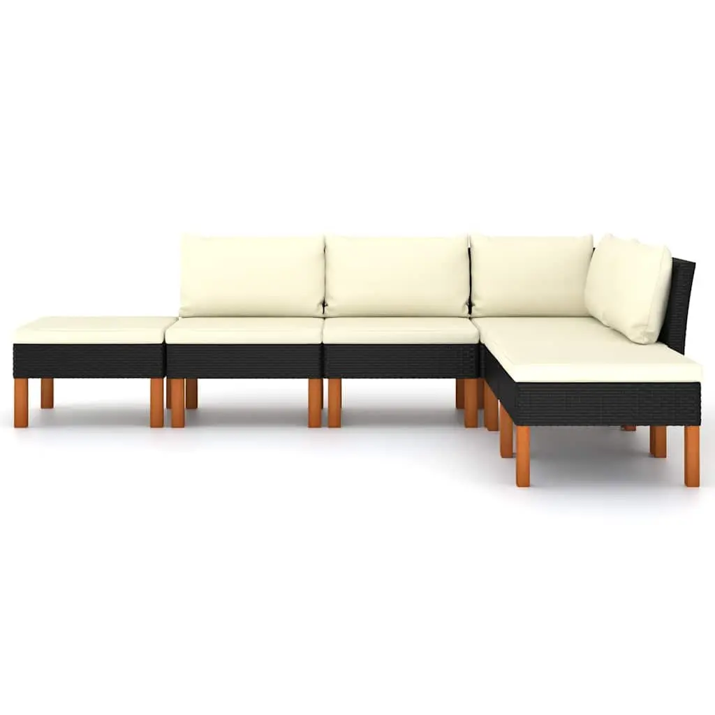 Garden Lounge Set Outdoor Use 6 Piece Sofa Rattan Furniture with Cushions Black
