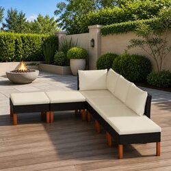 Garden Lounge Set - 6 Pieces, Black with Cushions