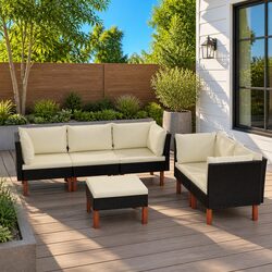 Garden Lounge Set 6 Piece Outdoor Furniture Poly Rattan Sofa Patio Cushions