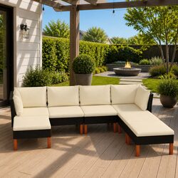 Garden Lounge Set 7 Piece Outdoor Furniture with Cushions Poly Rattan Black