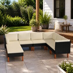 Garden Lounge Set 8 Piece Outdoor Furniture Poly Rattan Sofa Black Cushions