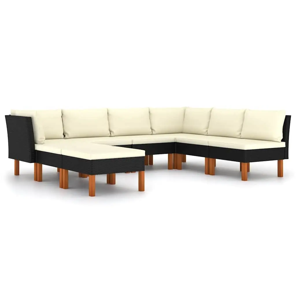 8 Piece Outdoor Lounge Furniture Set Black Rattan Sofa with Cushions for Garden Use
