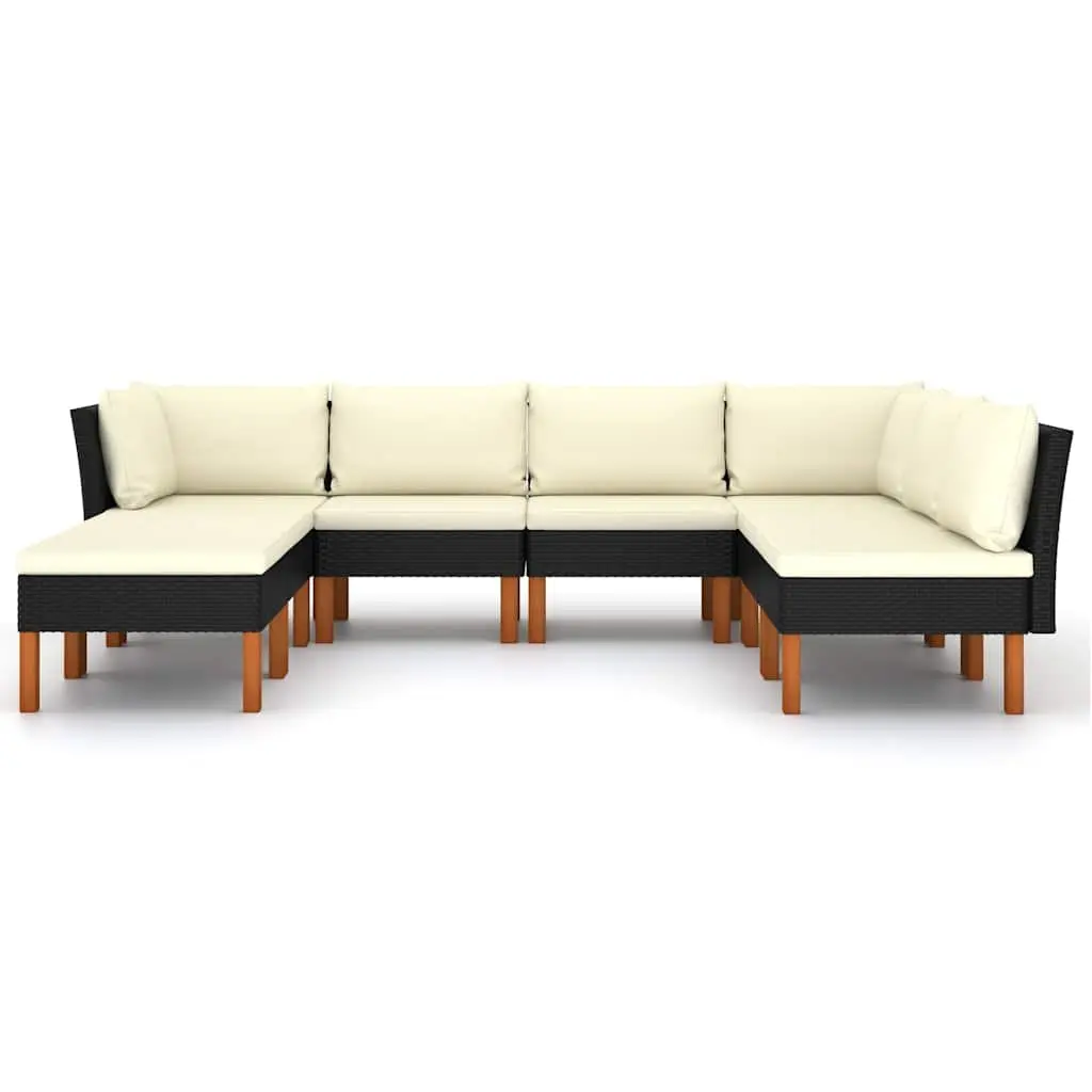 8 Piece Outdoor Lounge Furniture Set Black Rattan Sofa with Cushions for Garden Use