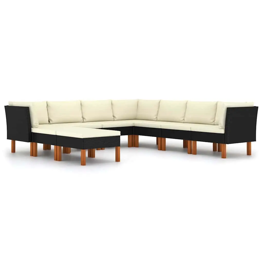 Garden Lounge Set 9 Piece Outdoor Furniture Poly Rattan Sofa with Cushions Black